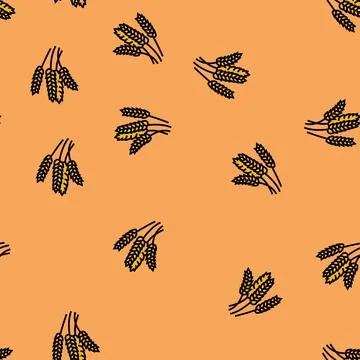 Wheat ears harvest yellow vector seamless pattern Stock Illustration