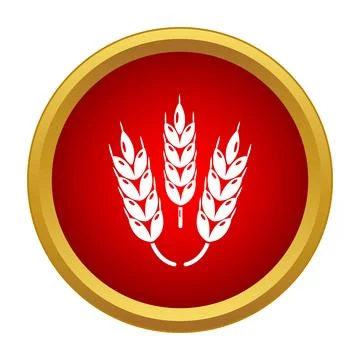 Wheat ears icon in red circle with golden rim Stock Illustration