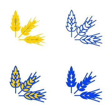 Wheat ears icon set in flat and line style Stock Illustration