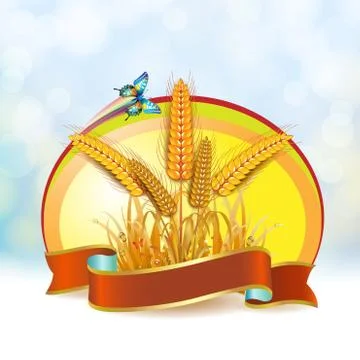 Wheat ears with ribbon Stock Illustration