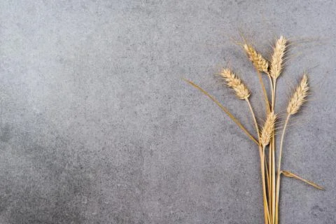 Wheat ears on a stone table, top view Stock-Fotos