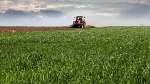 Wheat field and Tractor Stock Footage 2915745