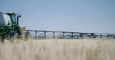 Wheat field being sprayed Vídeos de archivo 66814021