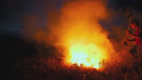 A wheat field is burning. war Ukraine, Kherson region. Arson, explosion Stock Footage 201009126