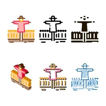 Wheat field scarecrow icon vector series outline Stock Illustration