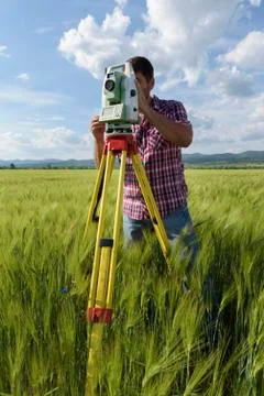 Wheat field Surveyor Engineer Stock Photos