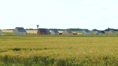 Wheat Fields and Houses in the Suburbs of Paris Stock Footage 330615066