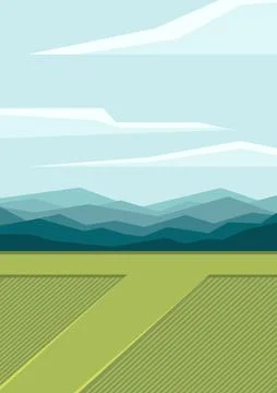 Wheat fields landscape vector illustration. Beautiful summer countryside. B.. Stock Illustration