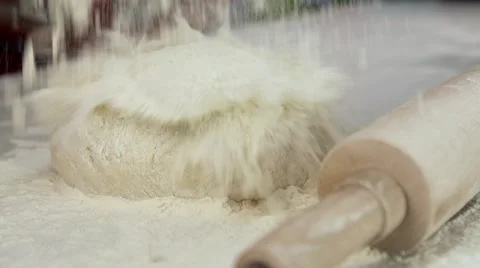 Wheat flour to knead the dough, baking, SLOWMOTION Stock Footage 45955447