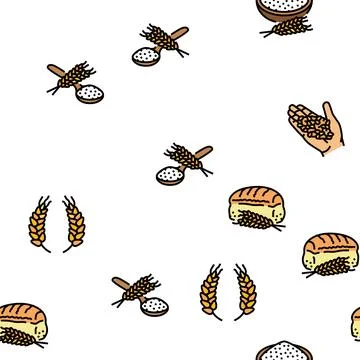 Wheat grain bread harvest vector seamless pattern Stock Illustration