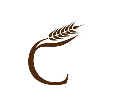 Wheat Grain Initial Logo Letter C Stock Illustration