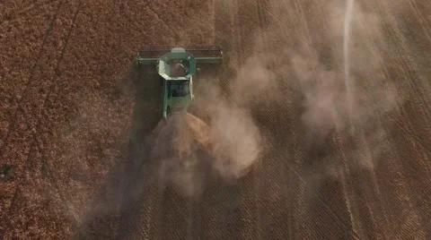 Wheat Harvest Combine Top View 2 - Drone Stock Footage 65029968