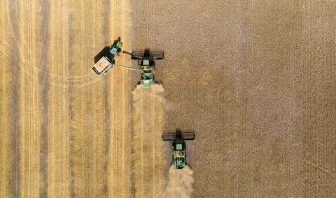 Wheat harvest with machine. Stock Photos