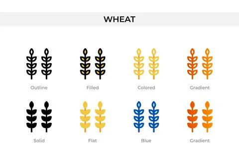Wheat icon in different style. wheat vector icons designed in outline, soli.. Stock Illustration