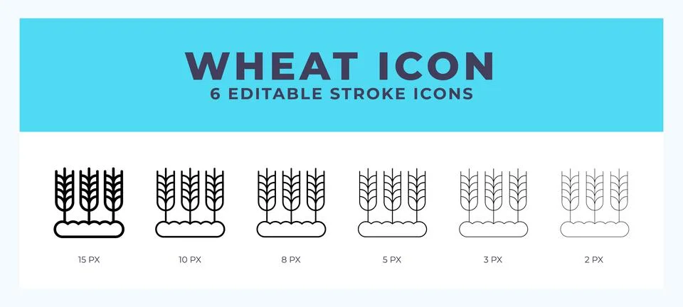 Wheat icon set with different stroke. Vector illustration with editable strok Stock Illustration