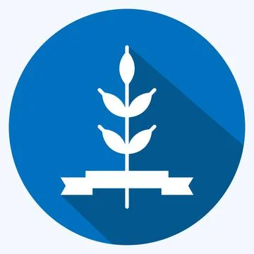 Wheat Icon in trendy long shadow style isolated on soft blue background Stock Illustration