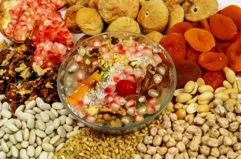 Wheat pudding with dried nuts and fruits (Asure) Stock Photos