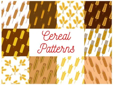 Wheat, rye and barley ears seamless patterns set Stock Illustration