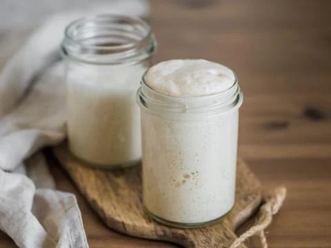 Wheat sourdough starter different hydration levels Stockfoto's