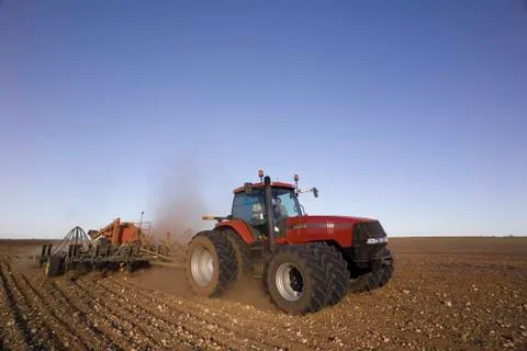 Wheat Sowing, Tractor Pulling Seed Drill, Australia Stock Photos