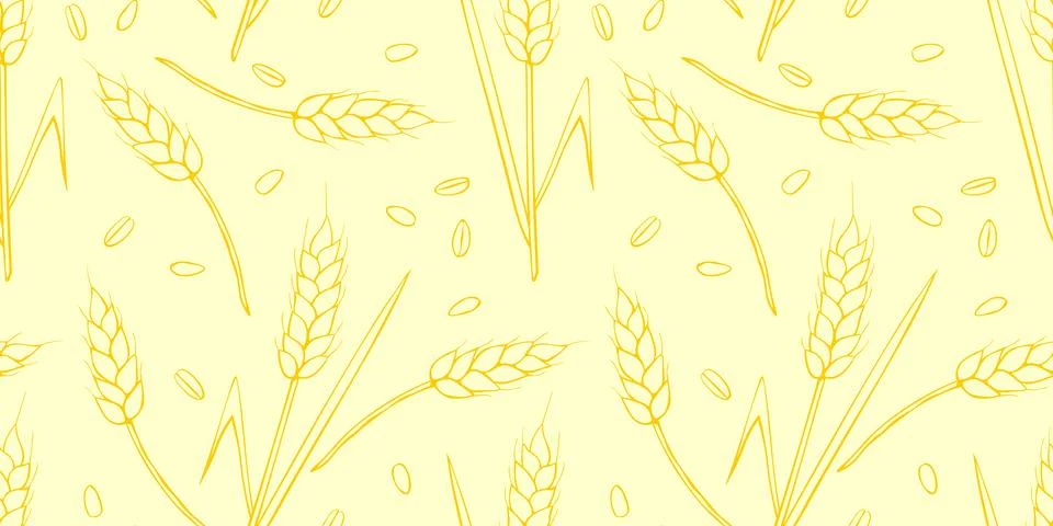 Wheat spikelets and grains, vector seamless pattern in flat style, isolated.  스톡 일러스트