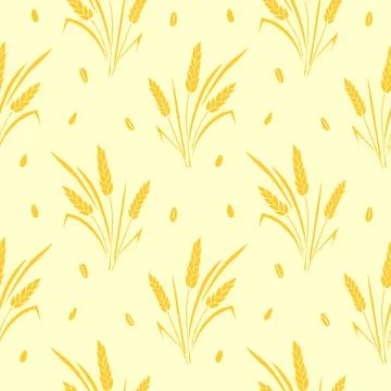 Wheat spikelets and grains, vector seamless pattern in flat style, isolated.. 스톡 일러스트