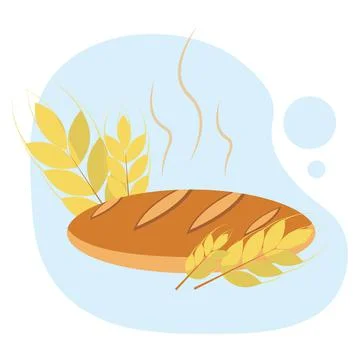 Wheat spikelets with bread. Hot loaf. Stock Illustration