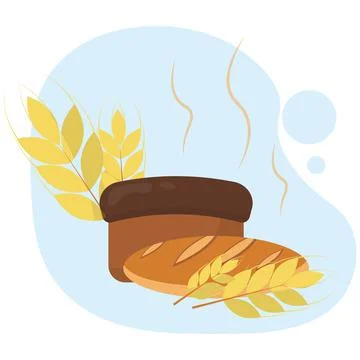 Wheat spikelets with bread. World Bread Day. Stock Illustration