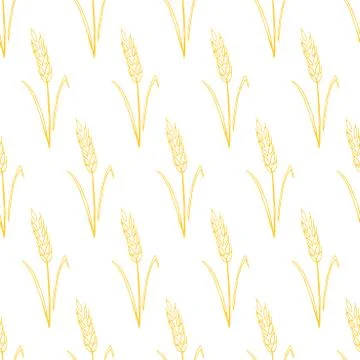 Wheat spikelets, vector seamless pattern. Outline drawn in sketch style. Autu イラスト素材
