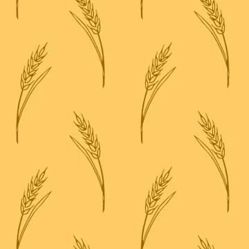 Wheat spikelets, vector seamless pattern. Outline drawn in sketch style. Autu イラスト素材