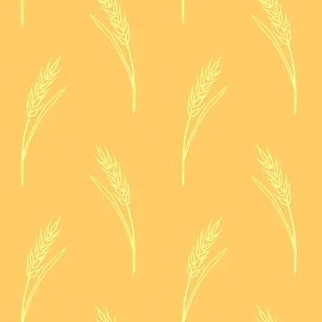 Wheat spikelets, vector seamless pattern. Outline drawn in sketch style. Autu 스톡 일러스트