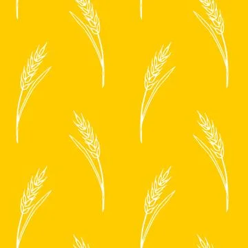 Wheat spikelets, vector seamless pattern. Outline drawn in sketch style. Autu Stock Illustration