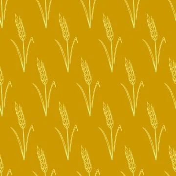 Wheat spikelets, vector seamless pattern. Outline drawn in sketch style. Autu イラスト素材