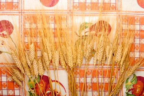 Wheat on Tablecloth Stock Photos