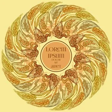 Wheat wreath background, text place, circle frame. Stock Illustration