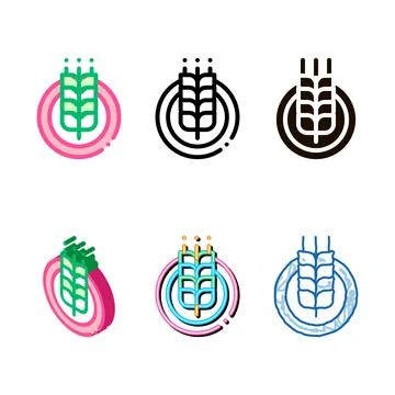 Wheatear in round frame vector thin stylized line icon Illustrazione stock