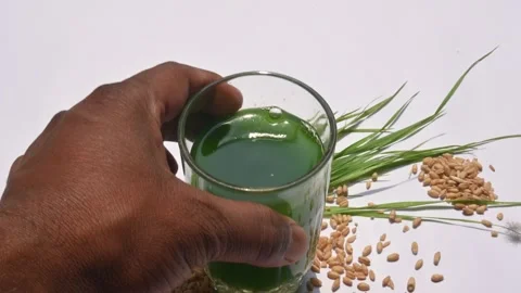 Wheatgrass juice on white background. 動画素材 268968055
