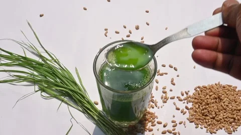 Wheatgrass juice on white background. 库存影片 268987059