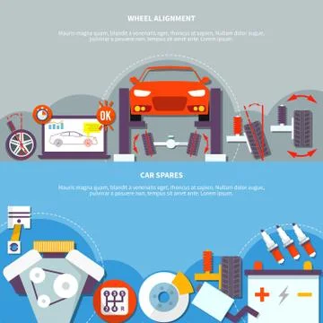 Wheel Alignment And Car Spares Horizontal Banner Stock Illustration