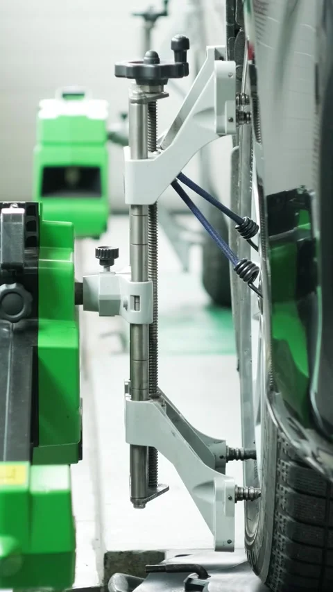 Wheel alignment procedure on modern laser stand in car service Stock Footage 332858468