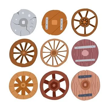 Wheel ancient set cartoon vector illustration Stock Illustration