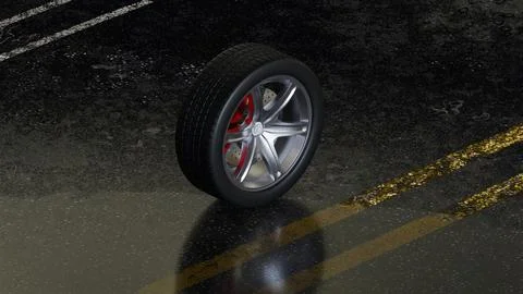 Wheel on asphalt 3d render Stock Illustration