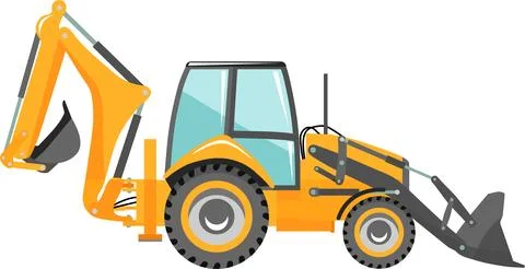 Wheel Backhoe Loader Icon in Flat Style. Vector Illustration Stock Illustration