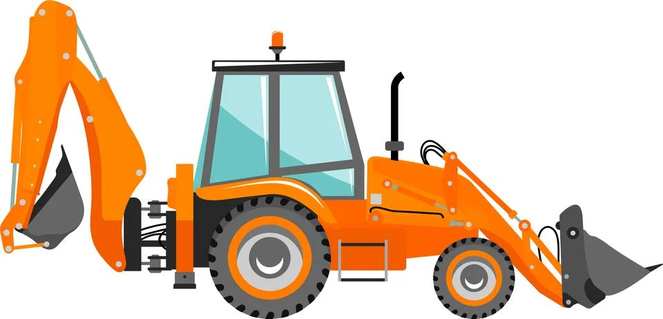 Wheel Backhoe Loader Icon in Flat Style. Vector Illustration Stock Illustration