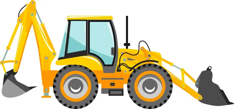 Wheel Backhoe Loader Icon in Flat Style. Vector Illustration Stock Illustration