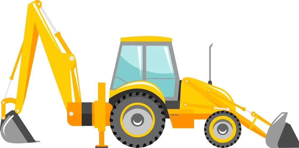 Wheel Backhoe Loader Icon in Flat Style. Vector Illustration Stock Illustration
