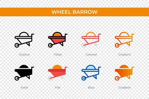 Wheel barrow icon in different style. wheel barrow vector icons designed in.. Stock Illustration