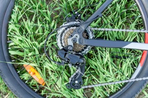Wheel of a bicycle on the grass Stock Photos