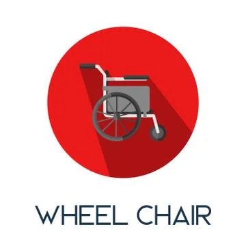 Wheel chair long shadow flat style medic icon illustration Illustrazione stock