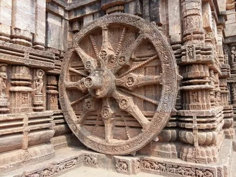 Wheel of The Chariot of Sun Temple, Konark, India which doubles up as sun dial. Stock Photos